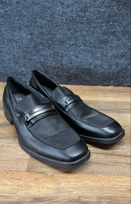 Calvin Klein Ernest Black Leather Textile Slip On Loafers Men's Size 10.5