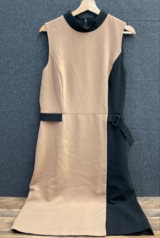 White House Black Market Women's Tan Black Colorblock Sheath Dress Sz 14