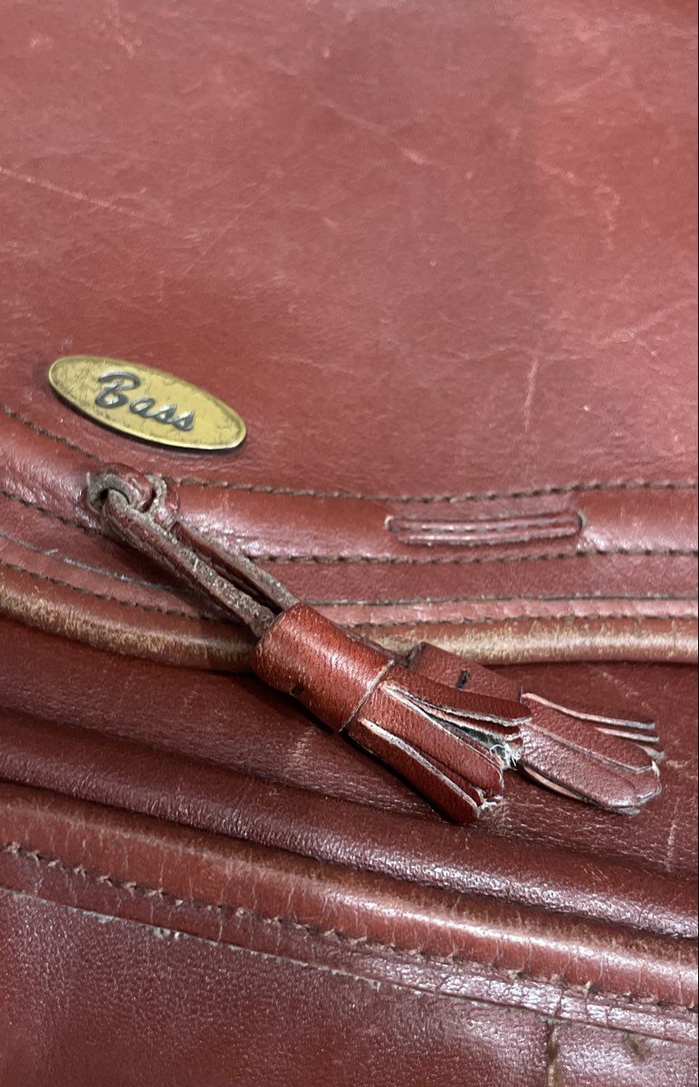 Vintage Bass Burgundy Red Leather Flap Clutch Pouch Bag Tassel Detail