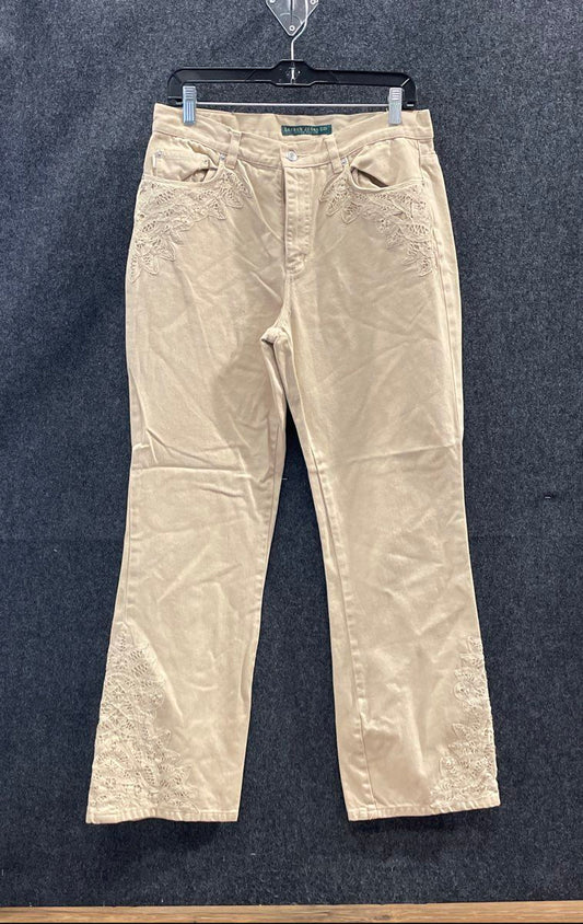 Lauren Jeans Co. Ralph Lauren Women's Tan Crochet Lace Applique Trim Jeans Sz 8