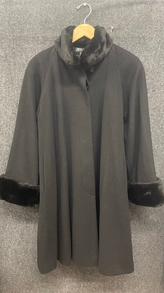 Vintage 90s Steve by Searle Women's Black Wool Coat Faux Fur Trim Sz 2