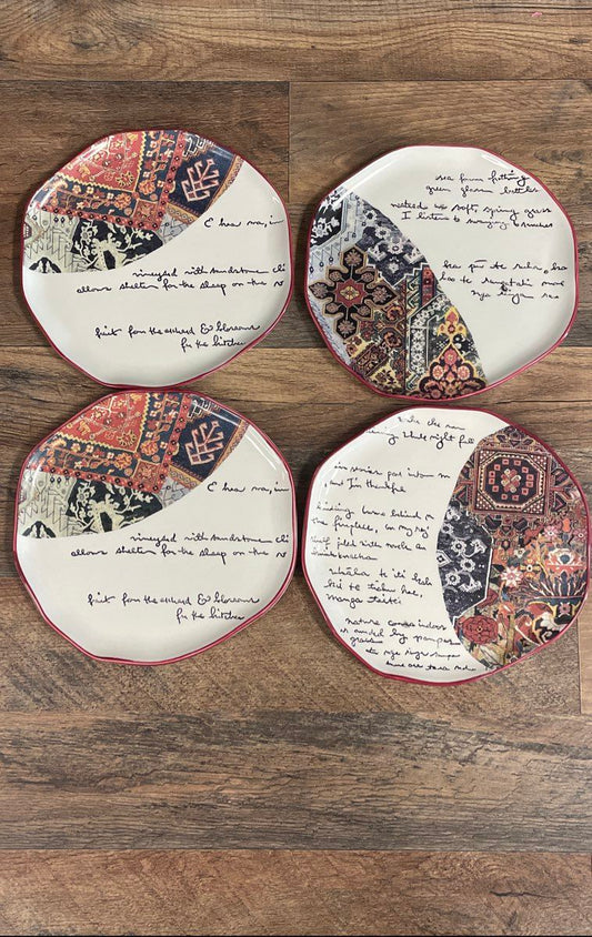 Aroha Mai Aroha Atu Salad Plates Set of 4 Persian Rug & Script Stoneware