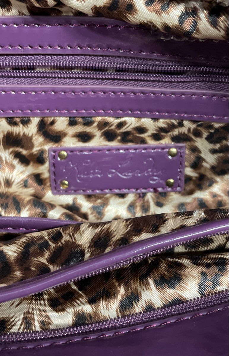 Kate Landry Purple Wavy Quilted Patent Satchel Bag Gold Hardware