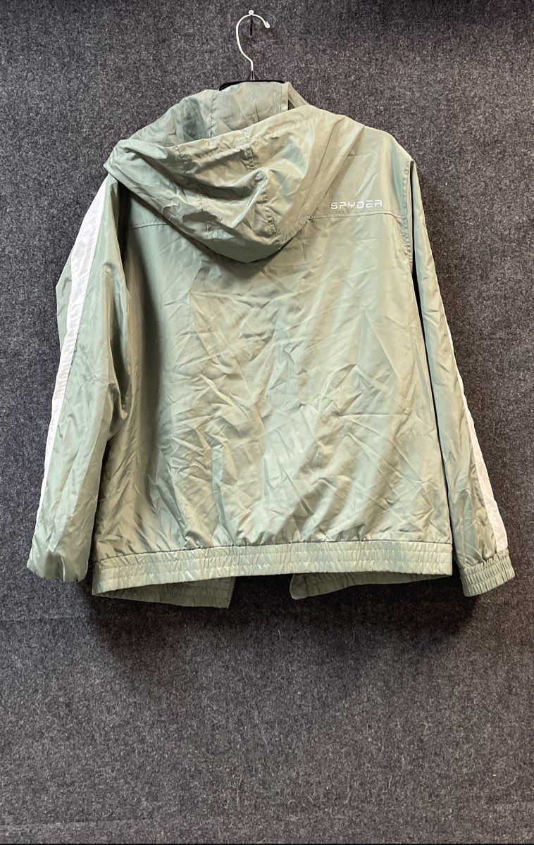 Spyder Men's Sage Green Hooded Windbreaker Full Zip Sleeve Stripe Jacket Sz M