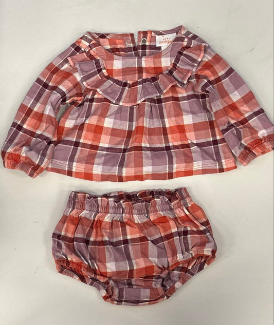 Cat & Jack Baby Girls Plaid Ruffle Blouse and Bloomer Diaper Cover Set Sz NB