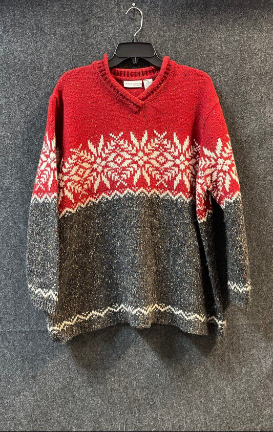 Croft & Barrow Women's Red Gray Fair Isle Snowflake Donegal Sweater 2X