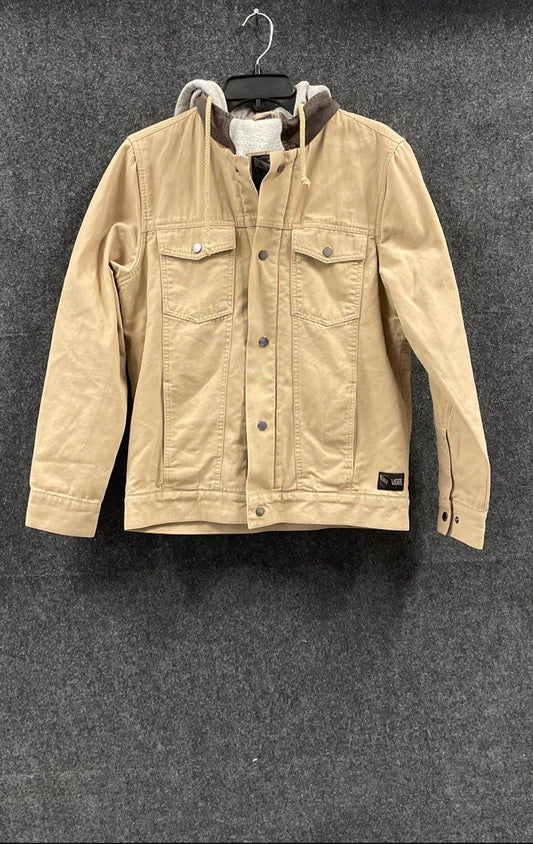 Vans Men's AV Covina Trucker Jacket Beige Gray Hooded Fleece Lined Sz S