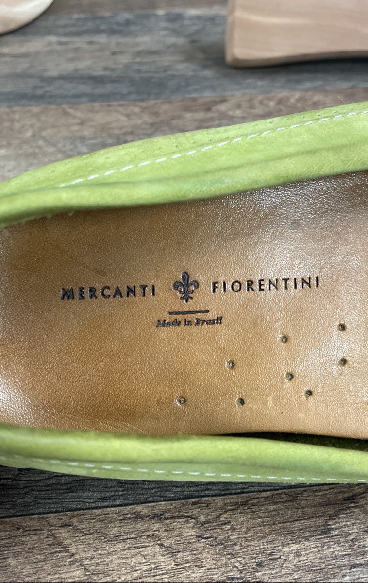 Mercanti Fiorentini Lime Green Perforated Suede Penny Driver Loafers Size 9 B