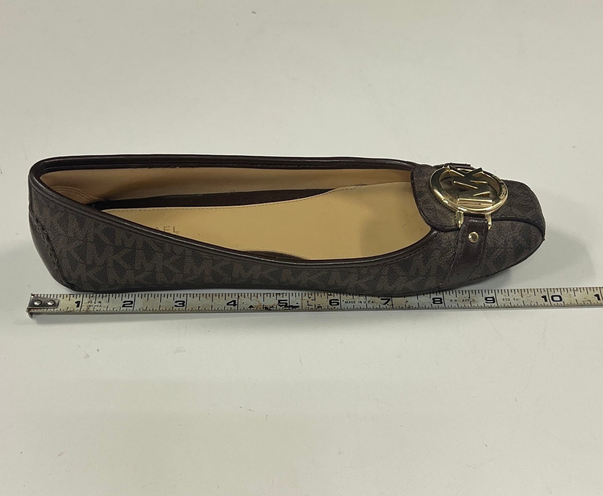 Michael Kors Fulton Moc Brown Monogram Ballet Flats Driving Loafer Size 7.5