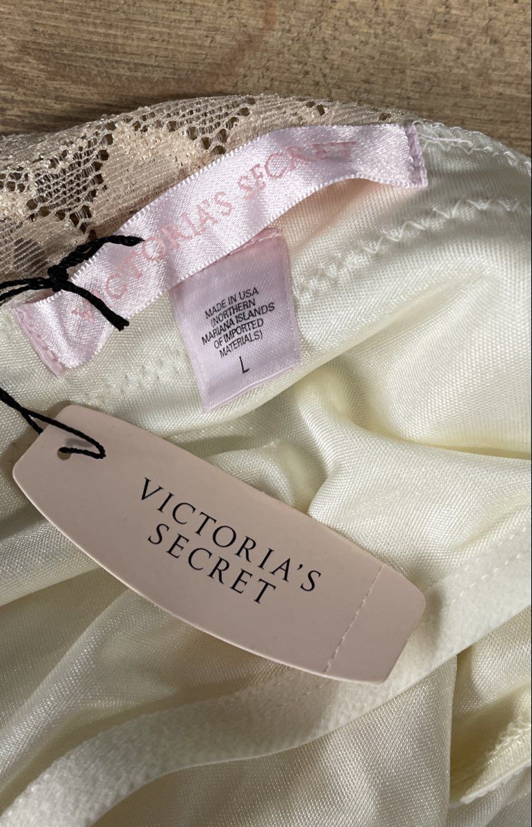 Vintage 90s Victoria's Secret Women's White Satin Lace Chemise Nightgown L NWT
