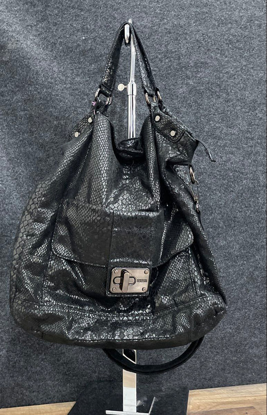 Kenneth Cole Reaction Black Snakeskin Embossed Leather Hobo Shoulder Bag