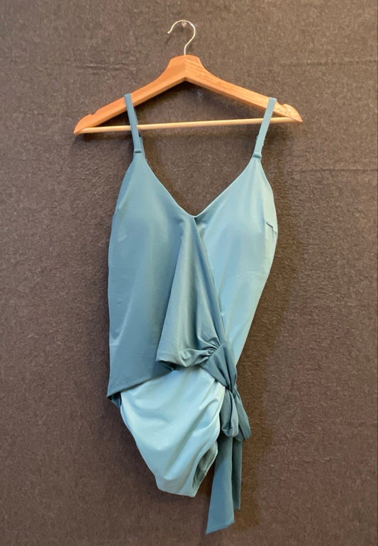 Knix Women's Blue Wrap One Piece Swimsuit V-Neck Removable Cups Sz XL+ NWT
