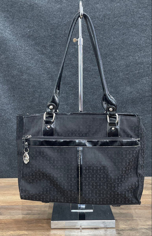 Giani Bernini Black Signature Monogram Tote Bag Silver Hardware Shoulder Purse