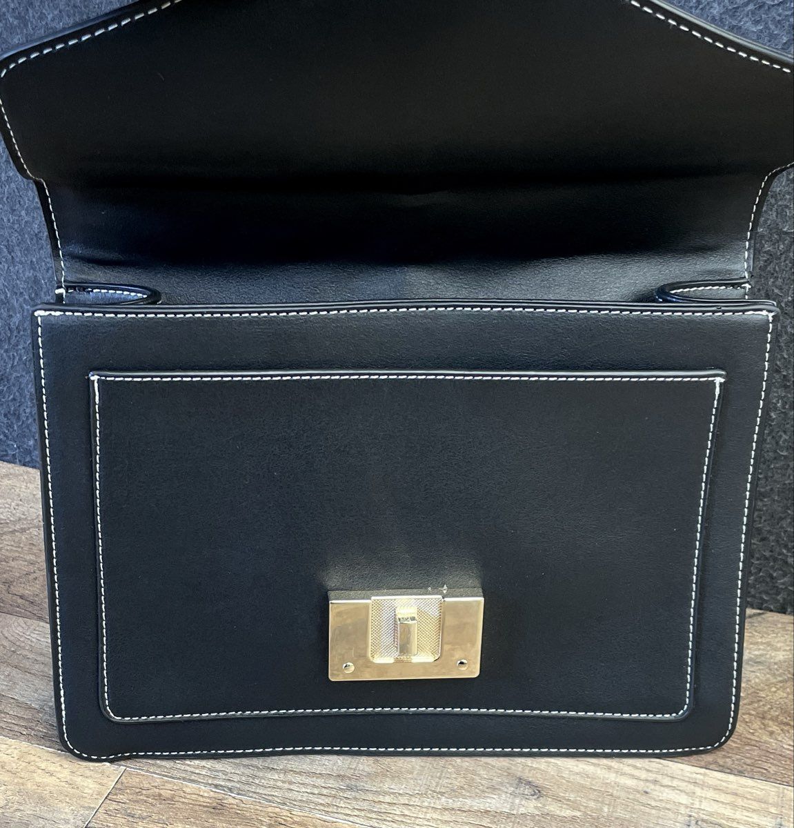 Scarleton Black Faux Leather Red White Stripe Top Handle Satchel Bag