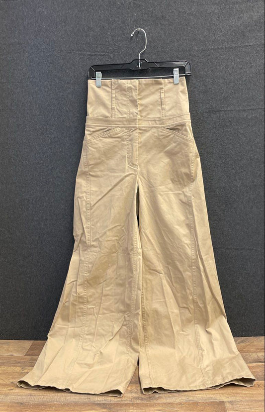 Zara Women's Wide Leg Paperbag Waist Pants Tan High Rise Cotton Sz XS