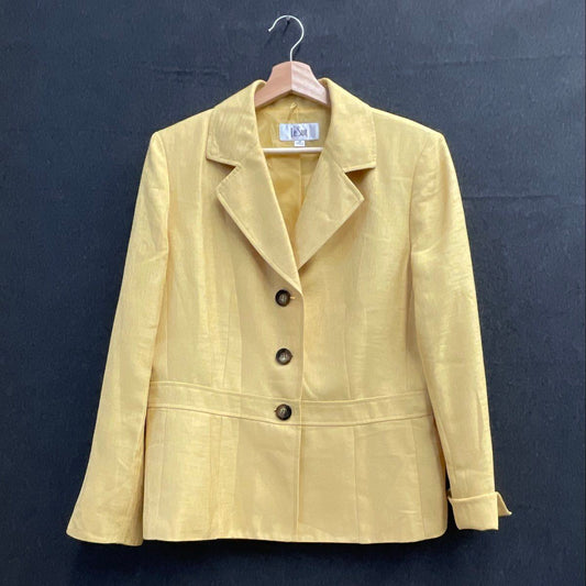 Le Suit Women's Yellow 3-Button Textured Polyester Blazer Sz 14