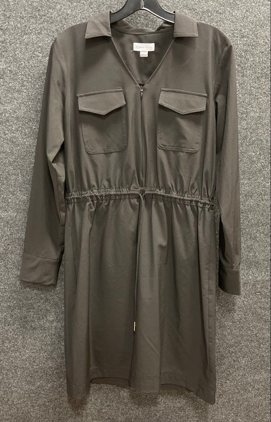 Calvin Klein Women's Dark Olive Long Sleeve Drawstring Utility Dress Sz 6