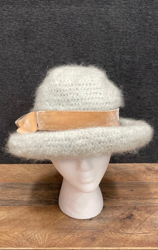 Vintage 60s Glenover Henry Pollak Wool Cloche Hat Fuzzy Mohair Velvet Bow