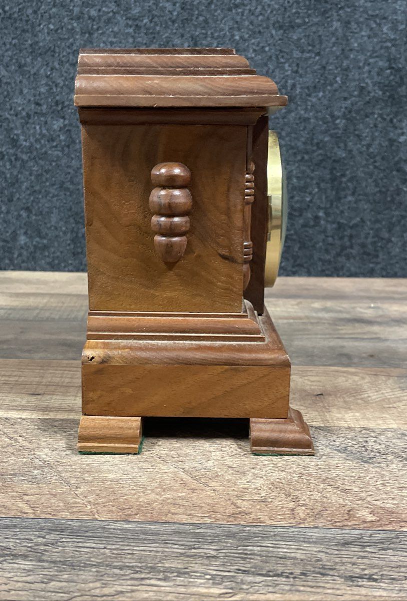 Vintage Wooden Clock w/ Brass Plate Signed 1989 Quartz Battery