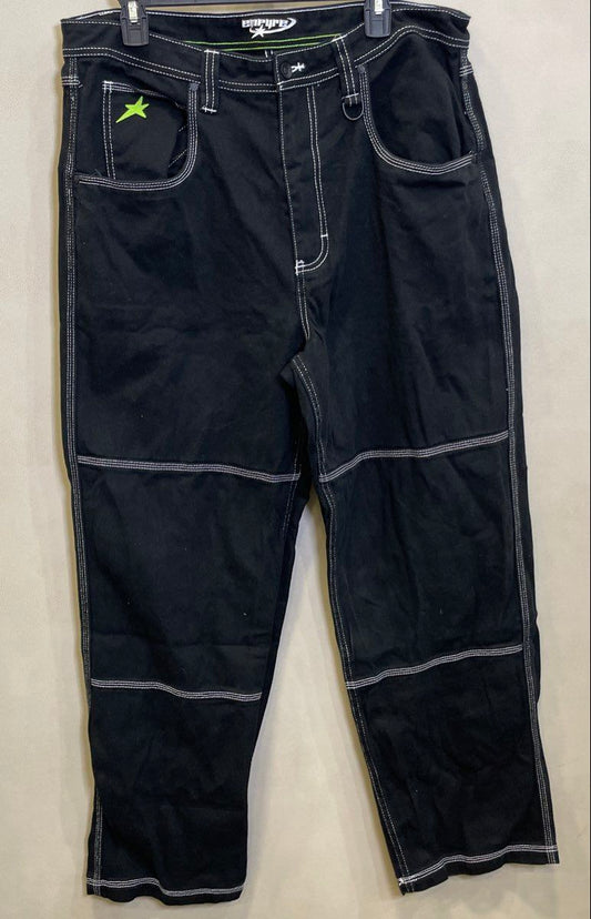 Empyre Men's Y2K Star Skate Carpenter Jeans Black Contrast Stitch Size 36