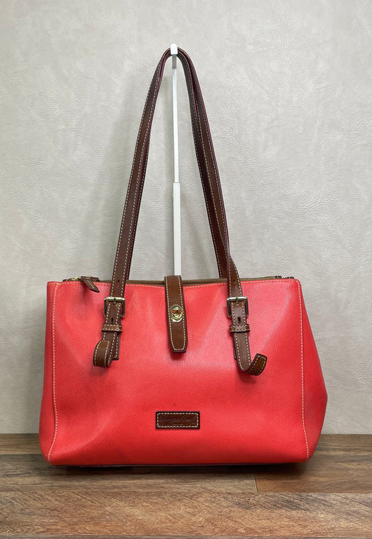 Dooney & Bourke Red Pebbled Leather Small Lexington Shopper Tote Gold Hardware