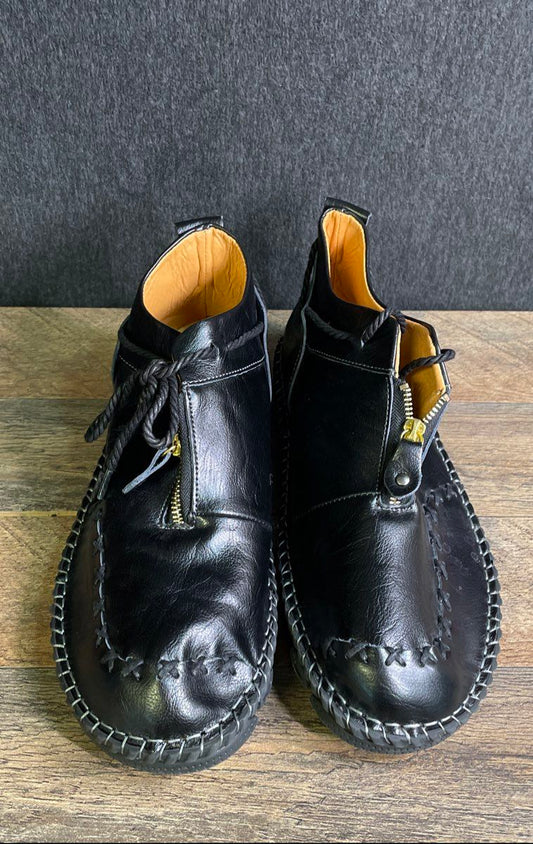 Fashion Black Faux Leather Hand Stitched Zipper Chukka Boots Size EU 47 US 13