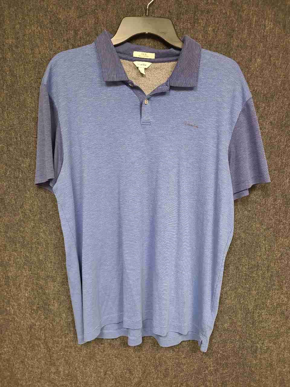 Calvin Klein Men's Blue Liquid Cotton Slim Fit Micro Stripe Polo Shirt Sz XL