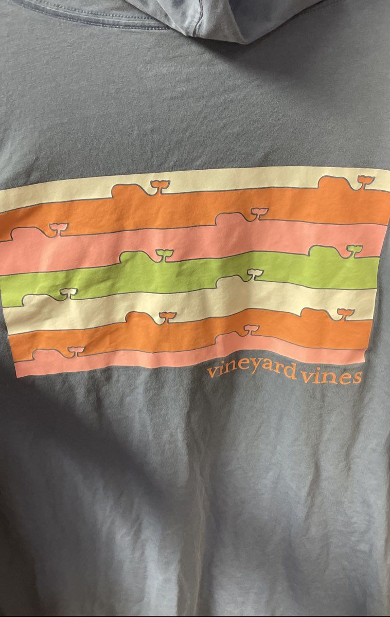 Vineyard Vines Men's Blue Long Sleeve Hooded Shirt Cotton Logo Graphic Sz XL