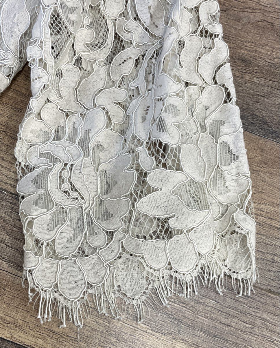 Eva Mendes Women's Cream Floral Lace 3/4 Sleeve Ribbon Waist Sheath Dress Sz XL