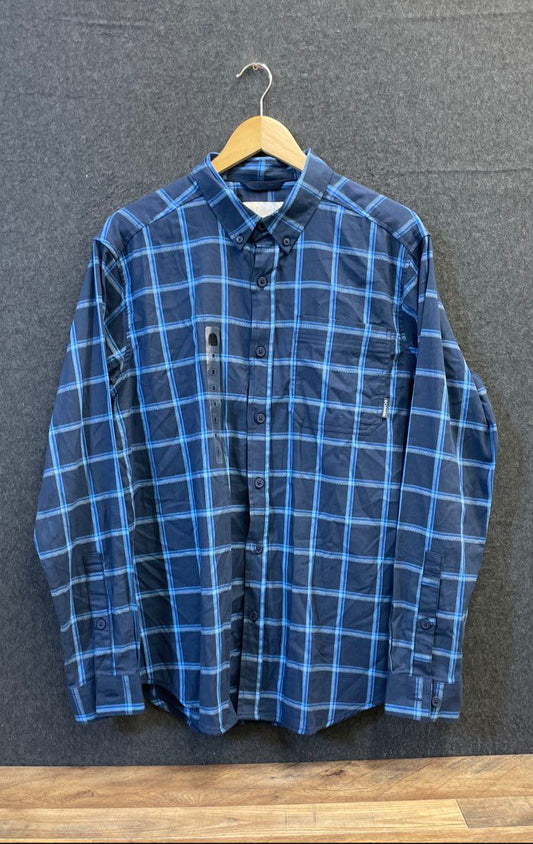 Columbia Men's Blue Plaid Long Sleeve Button Down Cotton Stretch Shirt Sz M NWT