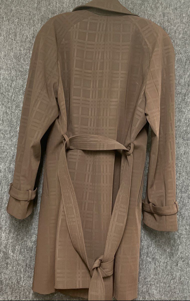Hilary Radley Women's Chocolate Brown Tonal Plaid Belted Trench Coat Sz L