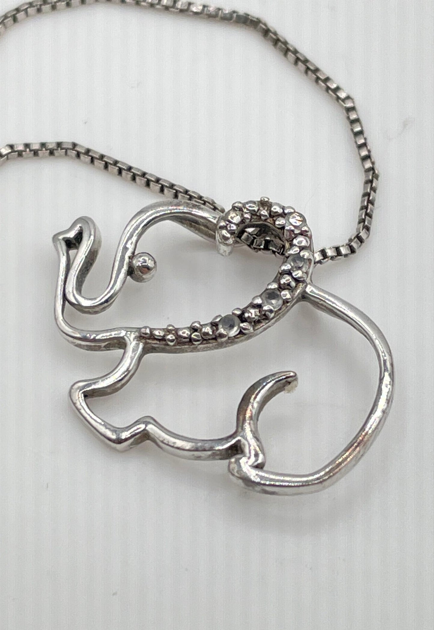 925 Sterling Silver Moissanite Accent Elephant Outline Pendant Necklace 3.3g