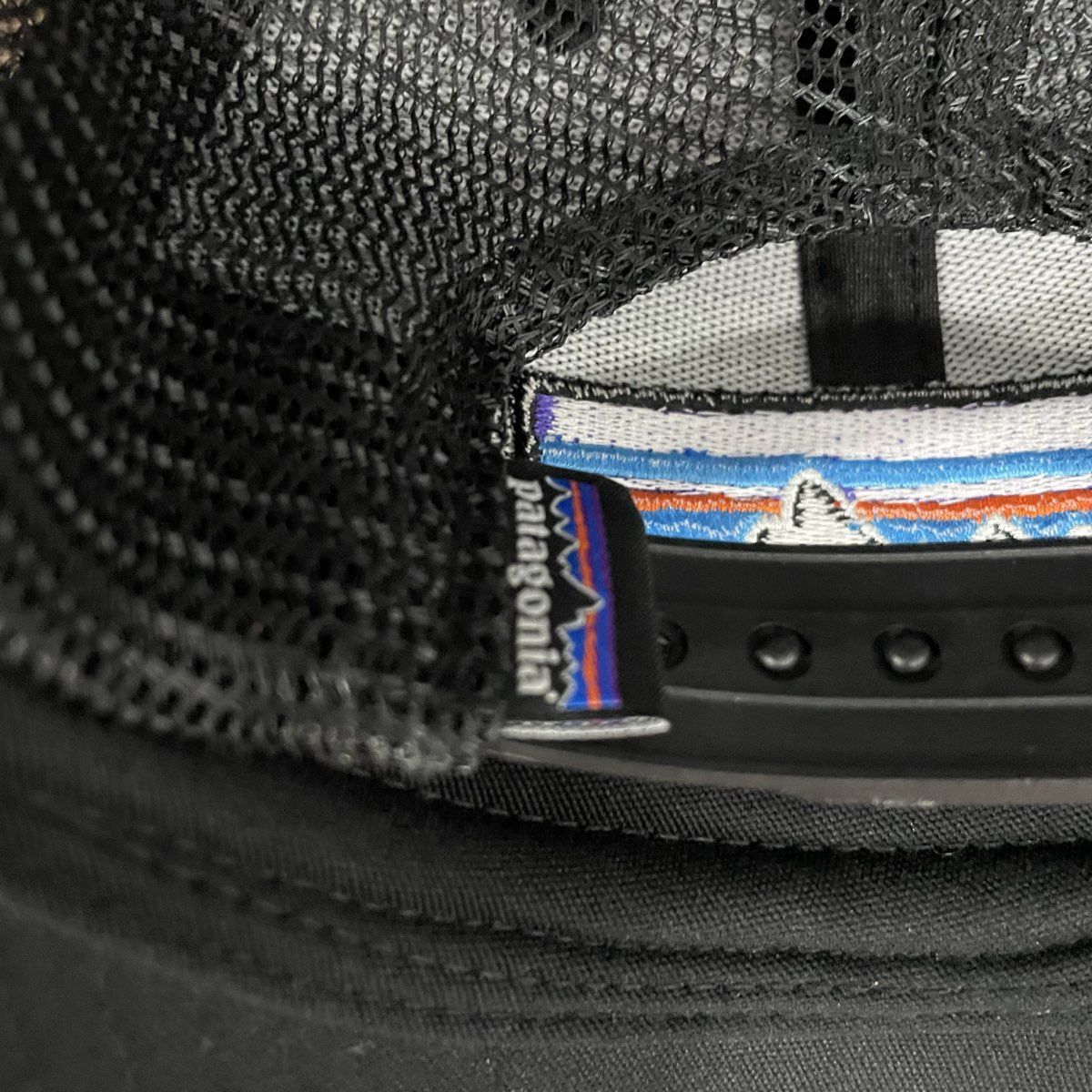 Patagonia Men's Black P-6 Logo Fitz Roy Trucker Hat Snapback Mesh Cap Adjustable