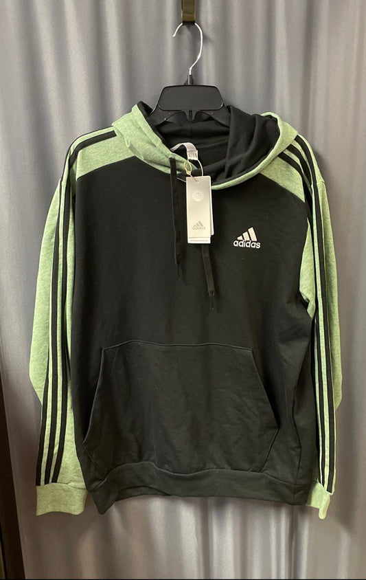 Adidas Men's Black Green Oxide Melange 3-Stripes Pullover Hoodie Sz L NWT