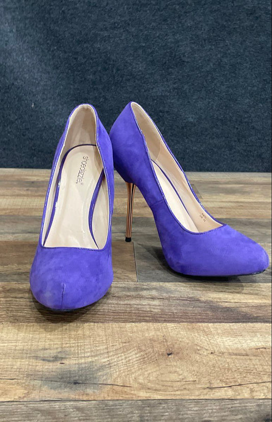 ShoeDazzle Esti Purple Faux Suede Pointed Toe Stiletto Pumps Women's Size 11