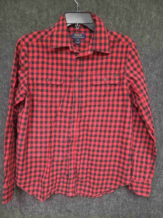 Polo Ralph Lauren Boy's Red Black Buffalo Plaid Long Sleeve Shirt Sz L (14-16)