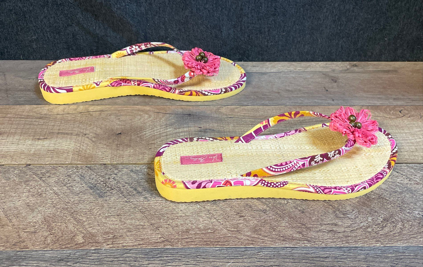Vera Bradley Paisley Floral Raffia Flower Thong Sandals Flip Flops Size M