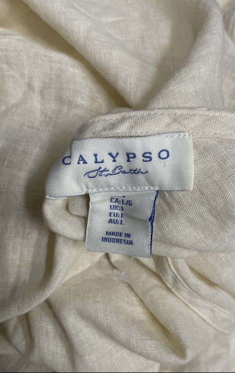 Calypso St. Barth Women's Cream Linen V-Neck Sleeveless Wide Leg Jumpsuit Sz L