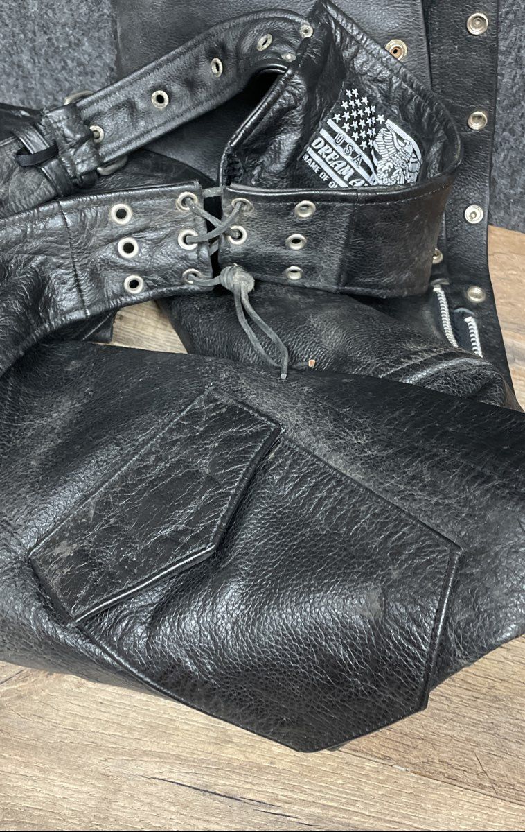 Vintage 90s USA Bikers Dream Apparel Leather Motorcycle Chaps Sz L