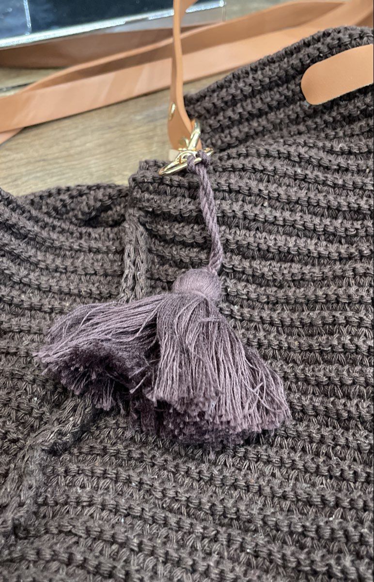 Unbranded Dark Brown Woven Crochet Slouchy Hobo Shoulder Bag with Tassel