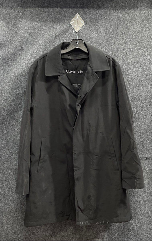 Calvin Klein Men's Black Trench Coat Overcoat Single Breasted Size 44S