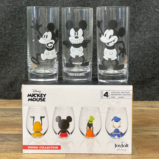 JoyJolt Disney Squad Collection Glasses + 3 Mickey Mouse Tumblers Lot of 7