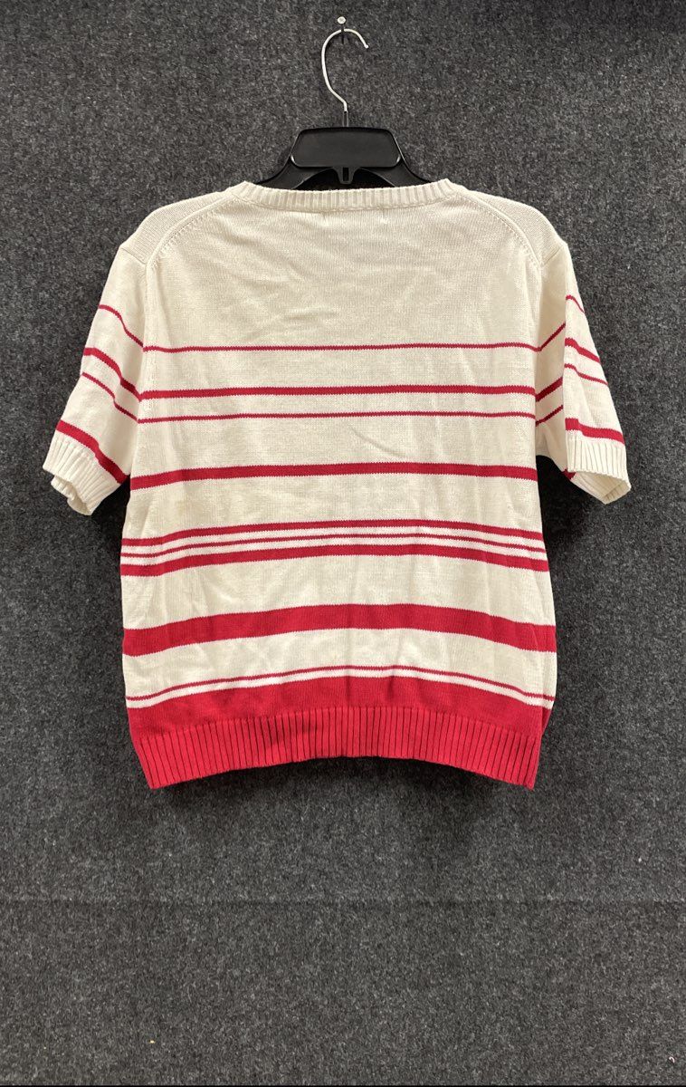 Carolyn Taylor Women's Vintage Cotton Knit Sweater Top Red Cream Striped Sz L