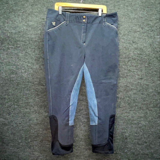 Piper Women's Equestrian Riding Breeches Blue Night Stone Full Seat Sz 44R