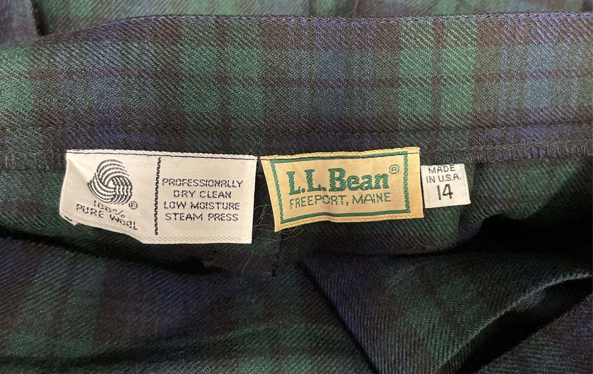 Vintage 90s LL Bean Women's Black Watch Tartan Plaid Pleated Wool Skirt Sz 14