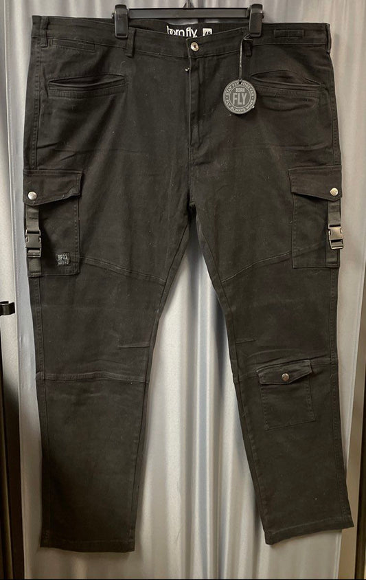 Bornfly Men's Black Multi-Pocket Cotton Streetwear Cargo Jeans Sz 48 NWT