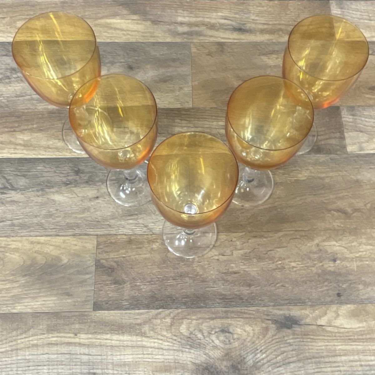 (5) Set of Amber Glass Goblets
