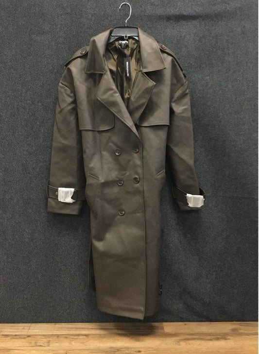 PrettyLittleThing Women's Petite Faux Leather Trench Coat Brown NWT Sz 8