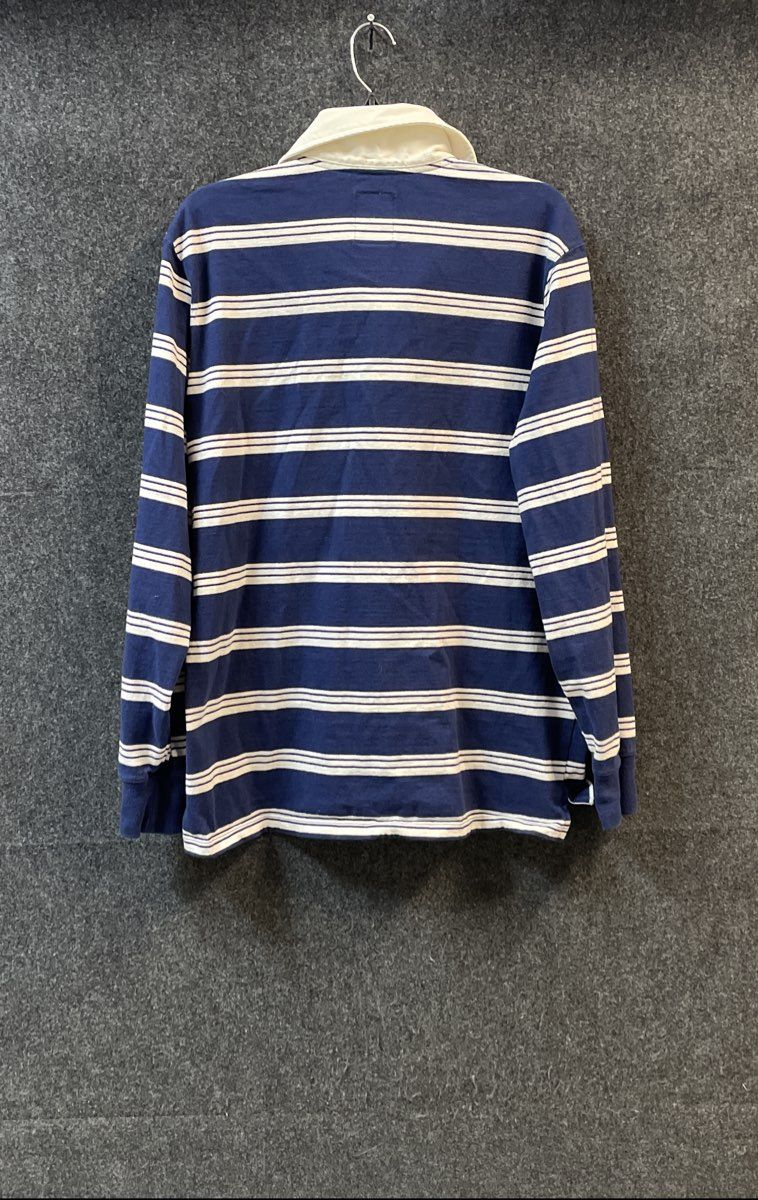Lands' End Men's Blue White Striped Long Sleeve Cotton Rugby Shirt Sz L