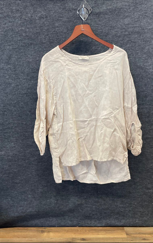 Bellambra Women's Cream 100% Linen High-Low Blouse Made in Italy Sz S